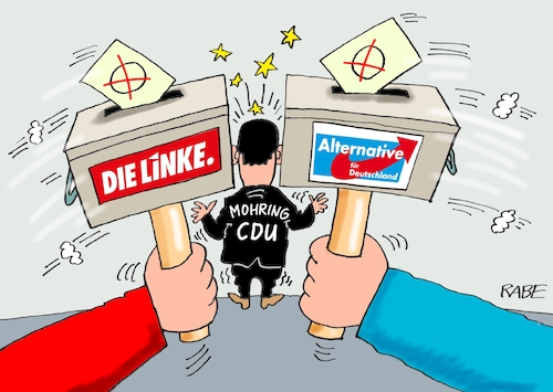 Cartoon: Landtagswahl Thüringen II (medium) by RABE tagged landtagswahlen,wahlergebnisse,sachsen,brandenburg,groko,spd,cdu,rabe,ralf,böhme,cartoon,karikatur,pressezeichnung,farbcartoon,tagescartoon,arzt,doktor,csu,afd,verluste,rechte,populismus,thüringen,erfurt,bodo,rammelow,mike,mohring,linke,hammer,wahlurne,landtagswahlen,wahlergebnisse,sachsen,brandenburg,groko,spd,cdu,rabe,ralf,böhme,cartoon,karikatur,pressezeichnung,farbcartoon,tagescartoon,arzt,doktor,csu,afd,verluste,rechte,populismus,thüringen,erfurt,bodo,rammelow,mike,mohring,linke,hammer,wahlurne