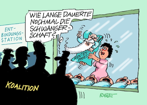 Cartoon: Lange schwanger (medium) by RABE tagged merz,union,kanzler,fritze,koalition,spd,klingbeil,bundesregierung,rabe,ralf,böhme,cartoon,karikatur,pressezeichnung,farbcartoon,tagescartoon,trump,putin,krisen,tv,nachrichten,waschmaschine,rente,rentner,rentenpaket,rentreform,entbindung,schwangerschaft,kreissaal,opa,bart,säugling,merz,union,kanzler,fritze,koalition,spd,klingbeil,bundesregierung,rabe,ralf,böhme,cartoon,karikatur,pressezeichnung,farbcartoon,tagescartoon,trump,putin,krisen,tv,nachrichten,waschmaschine,rente,rentner,rentenpaket,rentreform,entbindung,schwangerschaft,kreissaal,opa,bart,säugling