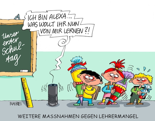 Cartoon: Lehrermangel II (medium) by RABE tagged lehrer,lehrermangel,schule,unterrichtsausfall,stundenausfall,zuckertuten,schulklasse,schulanfänger,rabe,ralf,böhme,cartoon,karikatur,pressezeichnung,farbcartoon,tagescartoon,alexa,internet,amazon,sprachbos,lernhilfe,lehrer,lehrermangel,schule,unterrichtsausfall,stundenausfall,zuckertuten,schulklasse,schulanfänger,rabe,ralf,böhme,cartoon,karikatur,pressezeichnung,farbcartoon,tagescartoon,alexa,internet,amazon,sprachbos,lernhilfe