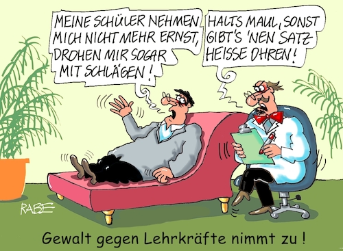 Cartoon: Lehrermobbing (medium) by RABE tagged schüler,lehrer,zeugnisse,zeugnistag,zeugnisausgabe,ferien,winterferien,rabe,ralf,böhme,cartoon,karikatur,farbcartoon,pressezeichnung,tagescartoon,gewalt,schulen,klassenzimmer,mobbing,psychiater,couch,liege,maul,lehrerberuf,schüler,lehrer,zeugnisse,zeugnistag,zeugnisausgabe,ferien,winterferien,rabe,ralf,böhme,cartoon,karikatur,farbcartoon,pressezeichnung,tagescartoon,gewalt,schulen,klassenzimmer,mobbing,psychiater,couch,liege,maul,lehrerberuf