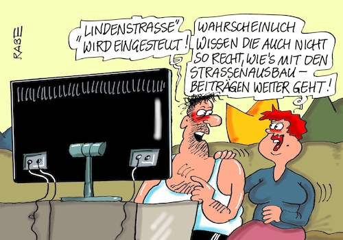 Cartoon: Lindenstraße (medium) by RABE tagged lindenstraße,tv,ard,mutter,beimer,seifenoper,rabe,ralf,böhme,cartoon,karikatur,pressezeichnung,farbcartoon,tagescartoon,straßenausbaubeiträge,thüringen,erfurt,landesregierung,ramelow,abschaffung,linke,lindenstraße,tv,ard,mutter,beimer,seifenoper,rabe,ralf,böhme,cartoon,karikatur,pressezeichnung,farbcartoon,tagescartoon,straßenausbaubeiträge,thüringen,erfurt,landesregierung,ramelow,abschaffung,linke