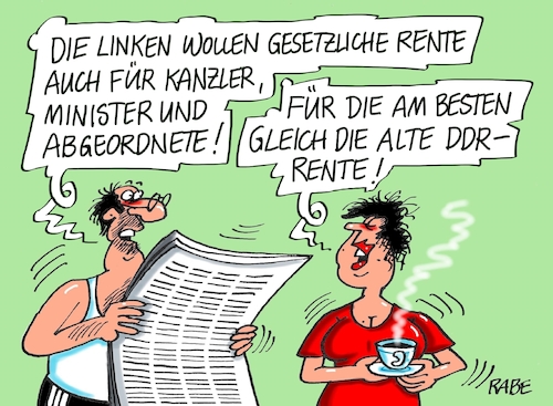 Cartoon: Linke Rente (medium) by RABE tagged linke,bundestagswahl,rente,rabe,ralf,böhme,cartoon,tagescartoon,rentner,ddr,kanzler,abgeordnete,minister,bundespräsident,linke,bundestagswahl,rente,rabe,ralf,böhme,cartoon,tagescartoon,rentner,ddr,kanzler,abgeordnete,minister,bundespräsident