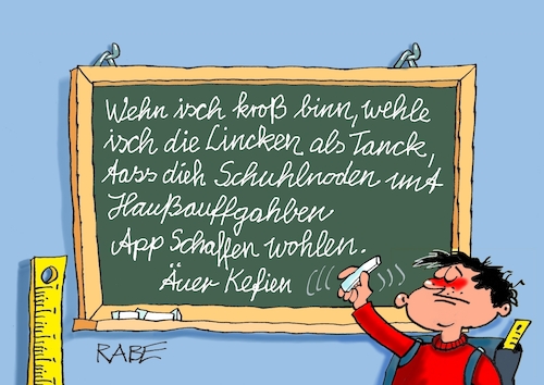 Cartoon: Linker Lehrplan (medium) by RABE tagged schule,schüler,lehrer,schultafel,schwamm,bildung,digtalpakt,bund,länder,rabe,ralf,böhme,cartoon,karikatur,pressezeichnung,farbcartoon,tagescartoon,abwischer,schulranzen,tafel,tafelschwamm,kreide,linke,bundestagsfraktion,wissler,hausaufgaben,schulnoten,zeugnis,zensuren,abschaffung,lehrermangel,schule,schüler,lehrer,schultafel,schwamm,bildung,digtalpakt,bund,länder,rabe,ralf,böhme,cartoon,karikatur,pressezeichnung,farbcartoon,tagescartoon,abwischer,schulranzen,tafel,tafelschwamm,kreide,linke,bundestagsfraktion,wissler,hausaufgaben,schulnoten,zeugnis,zensuren,abschaffung,lehrermangel