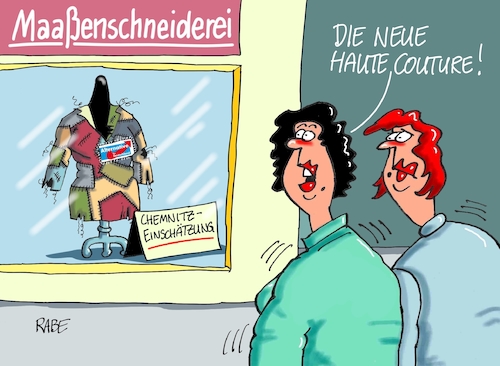 Cartoon: Maaßenschneiderei II (medium) by RABE tagged chemnitz,sachsen,aufmarsch,demo,rabe,ralf,böhme,cartoon,karikatur,pressezeichnung,farbcartoon,tagescartoon,dresden,polizei,merkel,weg,dienstreise,maaßen,bundesverfassungsschutz,bfv,verfassungsschutz,spionage,überwachungen,innenminister,seehofer,lagebericht,chemnitzeinschätzung,haute,couture,afd,schaufenster,schaufensterpuppe,chemnitz,sachsen,aufmarsch,demo,rabe,ralf,böhme,cartoon,karikatur,pressezeichnung,farbcartoon,tagescartoon,dresden,polizei,merkel,weg,dienstreise,maaßen,bundesverfassungsschutz,bfv,verfassungsschutz,spionage,überwachungen,innenminister,seehofer,lagebericht,chemnitzeinschätzung,haute,couture,afd,schaufenster,schaufensterpuppe