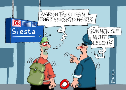 Cartoon: Mach mal Pause (medium) by RABE tagged klima,klimaziele,klimawende,ampel,wissing,streit,umsetzung,rabe,ralf,böhme,cartoon,karikatur,pressezeichnung,farbcartoon,tagescartoon,dürre,klimakatastrophe,wüste,trockenheit,hitze,hitzschlag,kühlung,pause,erholung,siesta,db,bahn,bahnkunde,reisender,schaffner,bahnsteig,zug,zugverspätung,verspätung,klima,klimaziele,klimawende,ampel,wissing,streit,umsetzung,rabe,ralf,böhme,cartoon,karikatur,pressezeichnung,farbcartoon,tagescartoon,dürre,klimakatastrophe,wüste,trockenheit,hitze,hitzschlag,kühlung,pause,erholung,siesta,db,bahn,bahnkunde,reisender,schaffner,bahnsteig,zug,zugverspätung,verspätung