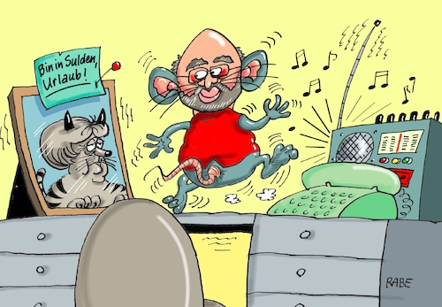 Cartoon: Mäuse tanzen auf dem Tisch (medium) by RABE tagged martin,schulz,spd,wahlkampf,bundestagswahl,beamte,rentenkasse,rabe,ralf,böhme,cartoon,karikatur,pressezeichnung,farbcartoon,tagescartoon,rentner,nahles,gleichberechtigung,merkel,urlaub,sauer,südtirol,amtsgeschäfte,sulden,vinschgau,erholung,sommerurlaub,jammertal,unfragewerte,maus,tanz,tisch,kofferradio,musik,tänzchen,martin,schulz,spd,wahlkampf,bundestagswahl,beamte,rentenkasse,rabe,ralf,böhme,cartoon,karikatur,pressezeichnung,farbcartoon,tagescartoon,rentner,nahles,gleichberechtigung,merkel,urlaub,sauer,südtirol,amtsgeschäfte,sulden,vinschgau,erholung,sommerurlaub,jammertal,unfragewerte,maus,tanz,tisch,kofferradio,musik,tänzchen