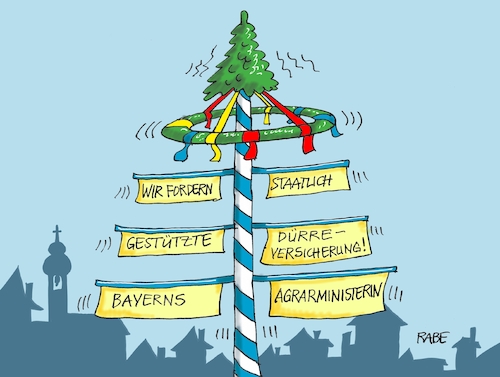 Cartoon: Maibaum Bayern (medium) by RABE tagged bayer,aktie,glyphosat,börse,absturz,keller,ratten,abwärts,usa,klage,rabe,cartoon,karikatur,pressezeichnung,farbcartoon,tagescartoon,mai,maibaum,bayern,agrarministerin,bauern,klimawandel,hitze,extremwetter,dürre,dürreschäden,dürreversicherung,staat,agrarindustrie,felder,bayer,aktie,glyphosat,börse,absturz,keller,ratten,abwärts,usa,klage,rabe,cartoon,karikatur,pressezeichnung,farbcartoon,tagescartoon,mai,maibaum,bayern,agrarministerin,bauern,klimawandel,hitze,extremwetter,dürre,dürreschäden,dürreversicherung,staat,agrarindustrie,felder