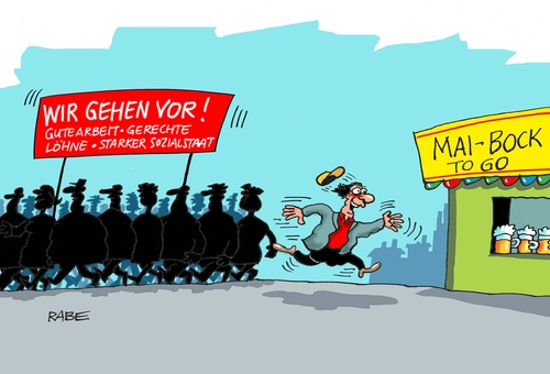 Cartoon: Maibock (medium) by RABE tagged dgb,gewrkschaften,maidemo,maikundgebung,löhne,sozialstaat,gerechtigkeit,arbeit,mai,rabe,ralf,böhme,cartoon,karikatur,pressezeichnung,farbcartoon,tagescartoon,bier,bock,bockbier,maibock,to,go,maifer,maifest,maibowle,maigrün,dgb,gewrkschaften,maidemo,maikundgebung,löhne,sozialstaat,gerechtigkeit,arbeit,mai,rabe,ralf,böhme,cartoon,karikatur,pressezeichnung,farbcartoon,tagescartoon,bier,bock,bockbier,maibock,to,go,maifer,maifest,maibowle,maigrün