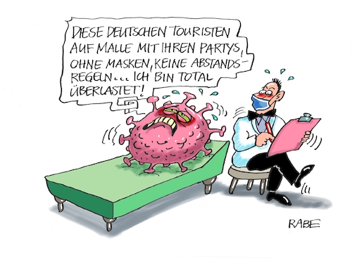 Cartoon: Malle (medium) by RABE tagged virus,corona,pandemie,coronakrise,rabe,ralf,böhme,cartoon,karikatur,pressezeichnung,farbcartoon,tagescartoon,viren,virenschutz,mundschutz,desinfektion,föderal,föderalismus,ländersache,malle,mallorca,touristen,psychiater,liege,bierstraße,lockerungen,reisen,virus,corona,pandemie,coronakrise,rabe,ralf,böhme,cartoon,karikatur,pressezeichnung,farbcartoon,tagescartoon,viren,virenschutz,mundschutz,desinfektion,föderal,föderalismus,ländersache,malle,mallorca,touristen,psychiater,liege,bierstraße,lockerungen,reisen