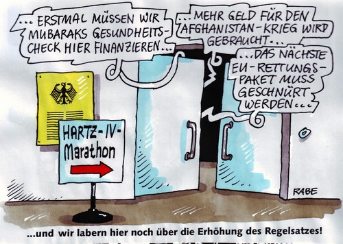 Cartoon: Marathondebatte (medium) by RABE tagged hartz,iv,debatte,hartziv,hilfe,empfänger,sozialhilfe,arbeitsamt,arbeitsministerin,bundesregierung,opposition,euro,krise,rettungspaket,bundesadler,regelsatz,regelsatzerhöhung,labern,mubarak,ägypten,gesundheutscheck,afghanistan,afghanistankrieg,afghanistanhilfe,guttenberg,eu,soforthilfe