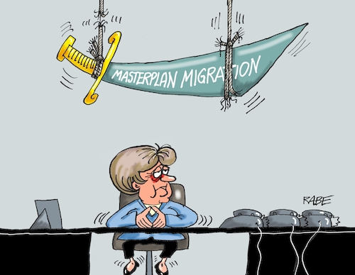 Cartoon: Master and Commander (medium) by RABE tagged merkel,kanzlerin,bundestag,befragung,fragestunde,rede,antwort,parteien,abgeordnete,rabe,ralf,böhme,cartoon,karikatur,pressezeichnung,farbcartoon,tagescartoon,masterplan,asyl,migration,csu,union,spaltung,nein,schicksalsfrage,druck,asylkampfabstimmung,merkel,kanzlerin,bundestag,befragung,fragestunde,rede,antwort,parteien,abgeordnete,rabe,ralf,böhme,cartoon,karikatur,pressezeichnung,farbcartoon,tagescartoon,masterplan,asyl,migration,csu,union,spaltung,nein,schicksalsfrage,druck,asylkampfabstimmung