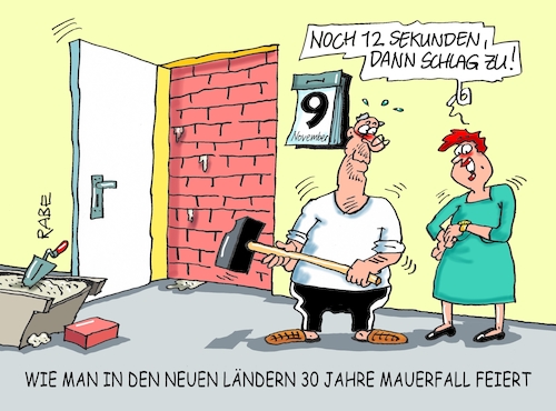 Cartoon: Mauerfall Drei (medium) by RABE tagged tag,einheit,wiedervereinigung,grenze,mauerfall,feiertag,ost,west,ossi,wessi,brücke,brett,rabe,ralf,böhme,cartoon,karikatur,pressezeichnung,farbcartoon,tagescartoon,zonengrenze,bürgerbewegung,demos,mauer,mauerdurchbruch,mauerspechte,grenzöffnung,november,tag,einheit,wiedervereinigung,grenze,mauerfall,feiertag,ost,west,ossi,wessi,brücke,brett,rabe,ralf,böhme,cartoon,karikatur,pressezeichnung,farbcartoon,tagescartoon,zonengrenze,bürgerbewegung,demos,mauer,mauerdurchbruch,mauerspechte,grenzöffnung,november