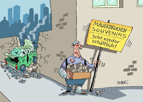 Cartoon: Mauerspechte (medium) by RABE tagged tag,einheit,wiedervereinigung,grenze,mauerfall,feiertag,ost,west,ossi,wessi,brücke,brett,rabe,ralf,böhme,cartoon,karikatur,pressezeichnung,farbcartoon,tagescartoon,zonengrenze,bürgerbewegung,demos,mauerdurchbruch,grenzöffnung,mauerspechte,mauerbrocken,souvenirs,auto,pkw,einsturz,tag,einheit,wiedervereinigung,grenze,mauerfall,feiertag,ost,west,ossi,wessi,brücke,brett,rabe,ralf,böhme,cartoon,karikatur,pressezeichnung,farbcartoon,tagescartoon,zonengrenze,bürgerbewegung,demos,mauerdurchbruch,grenzöffnung,mauerspechte,mauerbrocken,souvenirs,auto,pkw,einsturz