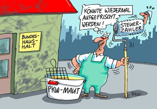 Cartoon: Mautfrisch (medium) by RABE tagged maut,pkw,dobrindt,bundeshaushalt,verkehrsminister,gebühr,rabe,ralf,böhme,cartoon,karikatur,pressezeichnung,maler,anstrich,steuerzahler,auffrischung,maut,pkw,dobrindt,bundeshaushalt,verkehrsminister,gebühr,rabe,ralf,böhme,cartoon,karikatur,pressezeichnung,maler,anstrich,steuerzahler,auffrischung