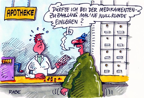 Cartoon: Medikamentenzuzahlung (medium) by RABE tagged medikamentenzuzahlung,medikamentenpauschale,zuzahlung,gebühr,euro,krise,pharmeindustrie,medizin,arznei,apotheke,tabletten,pillen,dragees,tropfen,heilen,behandeln,arzt,kunde,verkäuferin,mann,frau,rezept,krankenkasse,regal,schubfach,gesundheitsministerium,bundesgesundheitsminister,rösler,fdp,bundesregierung,gesundheitsreform,gesundheitsdebatte,nullrunde,medikamentenpauschale,medikamentenzuzahlung,zuzahlung,gebühr,krise,euro,pharmaindustrie,medizin,tabletten,pillen,apotheke,heilen,behandeln,arzt,kunde,verkäuferin,rezept,krankenkasse,gesundheit,patient,gesundheitsministerium