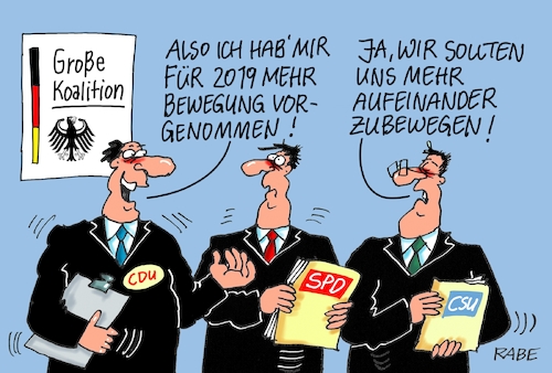 Cartoon: Mehr Bewegung (medium) by RABE tagged blei,bleigießen,silvester,neujahr,vorsätze,silvesterfeier,silvesterabend,kalender,bowle,rabe,ralf,böhme,cartoon,karikatur,pressezeichnung,farbcartoon,tagescartoon,bundesregierung,groko,koalition,union,cdu,csu,spd,bewegung,gehen,blei,bleigießen,silvester,neujahr,vorsätze,silvesterfeier,silvesterabend,kalender,bowle,rabe,ralf,böhme,cartoon,karikatur,pressezeichnung,farbcartoon,tagescartoon,bundesregierung,groko,koalition,union,cdu,csu,spd,bewegung,gehen