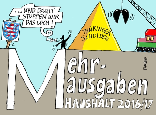 Cartoon: Mehrausgaben (medium) by RABE tagged schulden,euro,haushalt,doppelhaushalt,thüringen,landesregierung,ramelow,rot,grün,linke,rabe,ralf,böhme,cartoon,karikatur,pressezeichnung,farbcartoon,tagescartoon,bagger,schuldenberg,abbau,schulden,euro,haushalt,doppelhaushalt,thüringen,landesregierung,ramelow,rot,grün,linke,rabe,ralf,böhme,cartoon,karikatur,pressezeichnung,farbcartoon,tagescartoon,bagger,schuldenberg,abbau