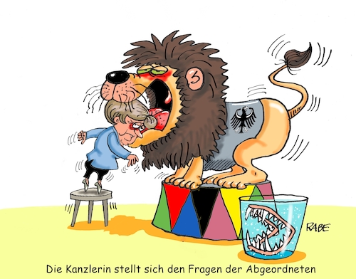 Cartoon: Merkelbefragung (medium) by RABE tagged merkel,kanzlerin,bundestag,befragung,fragestunde,rede,antwort,parteien,abgeordnete,rabe,ralf,böhme,cartoon,karikatur,pressezeichnung,farbcartoon,tagescartoon,löwe,gebiss,zirkus,dompteur,zahnlos,merkel,kanzlerin,bundestag,befragung,fragestunde,rede,antwort,parteien,abgeordnete,rabe,ralf,böhme,cartoon,karikatur,pressezeichnung,farbcartoon,tagescartoon,löwe,gebiss,zirkus,dompteur,zahnlos