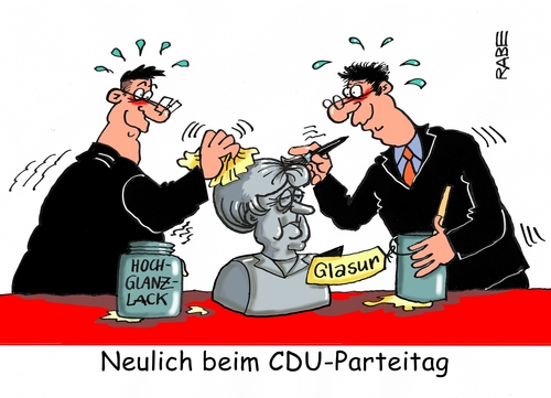 Cartoon: Merkelpolitur (medium) by RABE tagged essen,merkel,cdu,parteitag,kanzlerin,wiederwahl,parteivorsitzende,kanzlerkandidat,asylpolitik,flüchtlingspolitik,rabe,ralf,böhme,cartoon,karikatur,pressezeichnung,farbcartoon,tagescartoon,büste,skulptur,politur,hochglanz,aufhübschen,lack,lasur,glasur,essen,merkel,cdu,parteitag,kanzlerin,wiederwahl,parteivorsitzende,kanzlerkandidat,asylpolitik,flüchtlingspolitik,rabe,ralf,böhme,cartoon,karikatur,pressezeichnung,farbcartoon,tagescartoon,büste,skulptur,politur,hochglanz,aufhübschen,lack,lasur,glasur