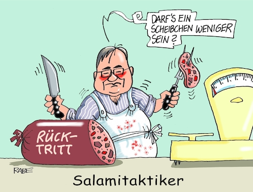 Cartoon: Metzgermesserwetzer (medium) by RABE tagged bundestagswahl,wahlkampf,osten,ddr,ostbeauftragter,bundesregierung,recht,rabe,ralf,böhme,cartoon,karikatur,pressezeichnung,farbcartoon,tagescartoon,cdu,wahlplakat,laschet,lacher,lachnummer,fleischer,metzger,salami,salamitaktik,salamitaktiker,wurst,rücktritt,abwahl,parteivorsitz,bundestagswahl,wahlkampf,osten,ddr,ostbeauftragter,bundesregierung,recht,rabe,ralf,böhme,cartoon,karikatur,pressezeichnung,farbcartoon,tagescartoon,cdu,wahlplakat,laschet,lacher,lachnummer,fleischer,metzger,salami,salamitaktik,salamitaktiker,wurst,rücktritt,abwahl,parteivorsitz