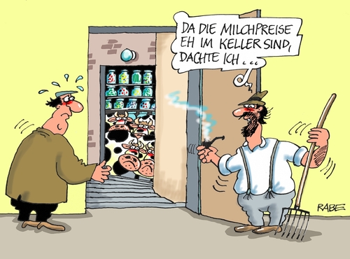 Cartoon: Milchpreise (medium) by RABE tagged bauern,landwirte,eu,agrarminister,milch,milchpreise,rabe,ralf,böhme,cartoon,karikatur,pressezeichnung,farbcartoon,tagescartoon,keller,kühekuh,milchvieh,euter,bauern,landwirte,eu,agrarminister,milch,milchpreise,rabe,ralf,böhme,cartoon,karikatur,pressezeichnung,farbcartoon,tagescartoon,keller,kühekuh,milchvieh,euter