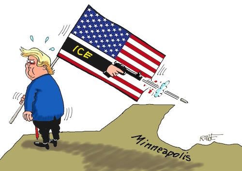 Cartoon: Minneapolis (medium) by RABE tagged trump,präsident,usa,donald,einmarsch,erstürmung,cartoon,karikatur,pressezeichnung,rabe,ralf,böhme,farbcartoon,tagescartoon,venezuela,südamerika,maduro,regimewechsel,weltordnung,kongress,völkerrecht,minneapolis,minnesota,ice,polizeieinsatz,tötung,bürger,flagge,polizei,polizeibeamter,schußwaffe,trump,präsident,usa,donald,einmarsch,erstürmung,cartoon,karikatur,pressezeichnung,rabe,ralf,böhme,farbcartoon,tagescartoon,venezuela,südamerika,maduro,regimewechsel,weltordnung,kongress,völkerrecht,minneapolis,minnesota,ice,polizeieinsatz,tötung,bürger,flagge,polizei,polizeibeamter,schußwaffe