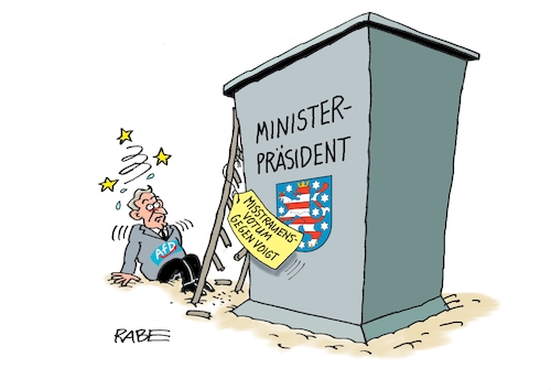 Cartoon: MISSTRAUENSVOTUM (medium) by RABE tagged merz,kanzler,koalition,union,spd,klingbeil,cartoon,karikatur,pressezeichnung,farbcartoon,tagescartoon,bürokratie,verwaltung,beamte,modernisierung,monster,drachen,schwert,holzschwert,nägel,säge,mario,voigt,ministerpräsident,thüringen,doktorarbeit,doktortitel,aberkennung,björn,höcke,afd,misstrauen,misstrauensvotum,leiter,denkmal,sprosse,merz,kanzler,koalition,union,spd,klingbeil,cartoon,karikatur,pressezeichnung,farbcartoon,tagescartoon,bürokratie,verwaltung,beamte,modernisierung,monster,drachen,schwert,holzschwert,nägel,säge,mario,voigt,ministerpräsident,thüringen,doktorarbeit,doktortitel,aberkennung,björn,höcke,afd,misstrauen,misstrauensvotum,leiter,denkmal,sprosse