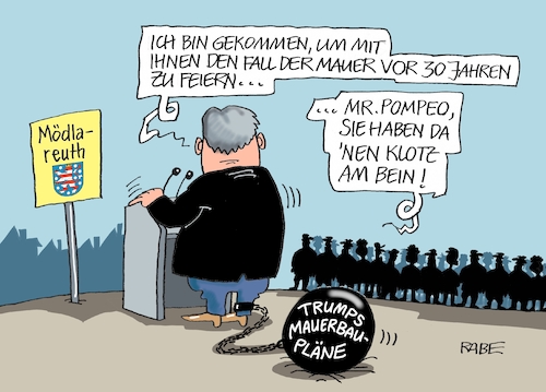 Cartoon: Mödlareuth nochmal (medium) by RABE tagged tag,einheit,wiedervereinigung,grenze,mauerfall,feiertag,ost,west,ossi,wessi,brücke,brett,rabe,ralf,böhme,cartoon,karikatur,pressezeichnung,farbcartoon,tagescartoon,zonengrenze,bürgerbewegung,demos,mödlareuth,thüringen,bayern,trump,usa,außenminister,pompeo,heiko,maas,klotz,fußfessel,mauer,mauerbau,mauerbaupläne,mexiko,migranten,einwanderer,tag,einheit,wiedervereinigung,grenze,mauerfall,feiertag,ost,west,ossi,wessi,brücke,brett,rabe,ralf,böhme,cartoon,karikatur,pressezeichnung,farbcartoon,tagescartoon,zonengrenze,bürgerbewegung,demos,mödlareuth,thüringen,bayern,trump,usa,außenminister,pompeo,heiko,maas,klotz,fußfessel,mauer,mauerbau,mauerbaupläne,mexiko,migranten,einwanderer