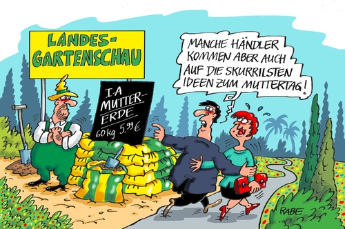 Cartoon: Muttertag (medium) by RABE tagged mutter,muttertag,mai,geschenke,blumen,muttererde,mutterboden,sohn,kinder,tochter,rabe,ralf,böhme,cartoon,karikatur,pressezeichnung,farbcartoon,tagescartoon,landesgartenschau,gartenschau,erde,gärtner,pflanzerde,mutter,muttertag,mai,geschenke,blumen,muttererde,mutterboden,sohn,kinder,tochter,rabe,ralf,böhme,cartoon,karikatur,pressezeichnung,farbcartoon,tagescartoon,landesgartenschau,gartenschau,erde,gärtner,pflanzerde