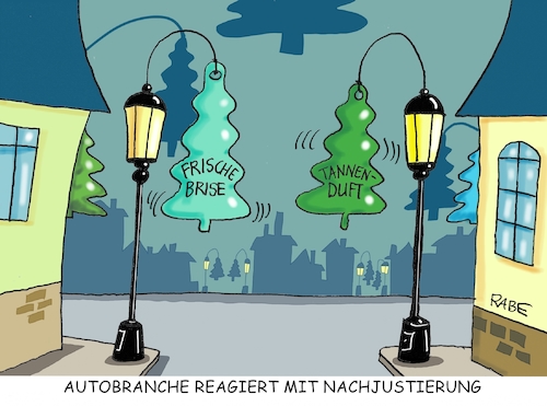 Cartoon: Nachjustierung (medium) by RABE tagged autobranche,autoindustrie,autobosse,umwelt,smog,umweltbelastung,feinstaub,innenstädte,regulierung,rabe,ralf,böhme,cartoon,karikatur,pressezeichnung,farbcartoon,tagescartoon,diesel,dieselaffäre,dieselskandal,nachjustierung,luftverbesserung,duftbäumchen,autobranche,autoindustrie,autobosse,umwelt,smog,umweltbelastung,feinstaub,innenstädte,regulierung,rabe,ralf,böhme,cartoon,karikatur,pressezeichnung,farbcartoon,tagescartoon,diesel,dieselaffäre,dieselskandal,nachjustierung,luftverbesserung,duftbäumchen