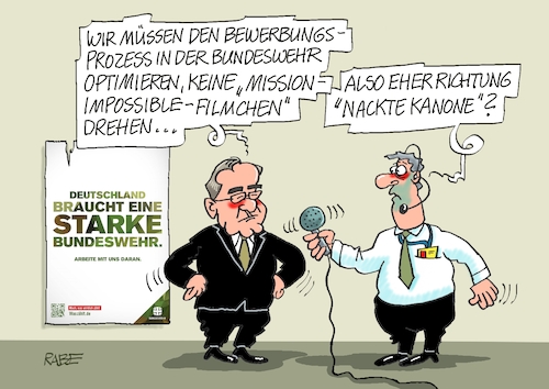 Cartoon: Nackte Kanone (medium) by RABE tagged bundeswehr,pistorius,soldaten,armee,bewerbung,bewerbungsprozess,rekrutierung,rabe,ralf,böhme,cartoon,karikatur,pressezeichnung,farbcartoon,tagescartoon,mission,impossible,kanone,ausstattung,panzer,waffen,bewaffnung,bundeswehr,pistorius,soldaten,armee,bewerbung,bewerbungsprozess,rekrutierung,rabe,ralf,böhme,cartoon,karikatur,pressezeichnung,farbcartoon,tagescartoon,mission,impossible,kanone,ausstattung,panzer,waffen,bewaffnung