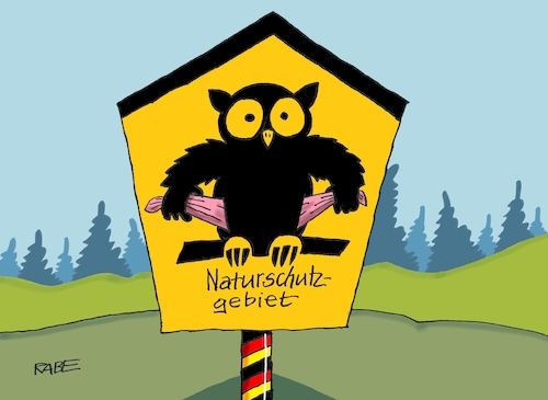 Cartoon: Naturschutz (medium) by RABE tagged naturschutz,naturschützer,naturschutzschild,umwelt,umweltverschmutzung,bundesministerium,finanzierung,finanzierungslücken,eu,brüssel,rabe,ralf,böhme,cartoon,karikatur,pressezeichnung,farbcartoon,tagescartooon,eule,naturschutzrichtlinin,durchsetzung,naturschutz,naturschützer,naturschutzschild,umwelt,umweltverschmutzung,bundesministerium,finanzierung,finanzierungslücken,eu,brüssel,rabe,ralf,böhme,cartoon,karikatur,pressezeichnung,farbcartoon,tagescartooon,eule,naturschutzrichtlinin,durchsetzung