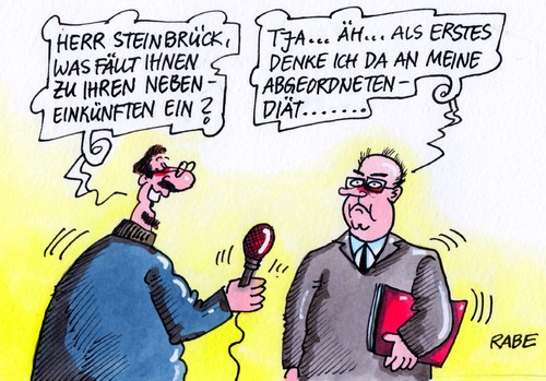 Cartoon: Nebeneinkünfte (medium) by RABE tagged nebeneinkünfte,diät,diäten,abgeordnetendiät,beraterhonorar,offenlegung,transparenz,firmen,anwaltskanzlei,verquickung,geschmäckle,steinbrück,steinmeier,peer,spd,opposition,kanzler,kanzlerin,kanzlerkandidatur,kandidat,kandidatur,wahl,wahlkampf,bundestagswahl,merkel,cdu,kanzlerfrage,kanzlerdebatte,wahlsieger,nebeneinkünfte,diät,diäten,abgeordnetendiät,beraterhonorar,offenlegung,transparenz,firmen,anwaltskanzlei,verquickung,geschmäckle,steinbrück,steinmeier,peer,spd,opposition,kanzler,kanzlerin,kanzlerkandidatur,kandidat,kandidatur,wahl,wahlkampf,bundestagswahl,merkel,cdu,kanzlerfrage,kanzlerdebatte,wahlsieger