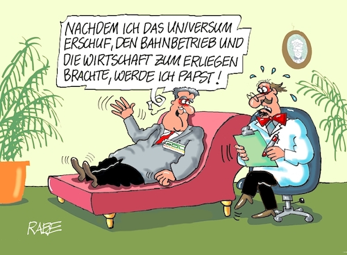 Cartoon: Neulich beim Seelenklempner (medium) by RABE tagged weselky,gdl,lokführer,lokführergewerkschaft,bahn,db,bahnstreik,streik,ralf,böhme,rabe,cartoon,karikatur,pressezeichnung,farbcartoon,tagescartoon,boxen,boxkanpf,boxhandschuhe,bahnkunden,bahnreisende,gott,bibel,welterschaffung,universum,bahnverkehr,wirtschaft,papst,rom,couch,sellenklempner,psychiater,weselky,gdl,lokführer,lokführergewerkschaft,bahn,db,bahnstreik,streik,ralf,böhme,rabe,cartoon,karikatur,pressezeichnung,farbcartoon,tagescartoon,boxen,boxkanpf,boxhandschuhe,bahnkunden,bahnreisende,gott,bibel,welterschaffung,universum,bahnverkehr,wirtschaft,papst,rom,couch,sellenklempner,psychiater