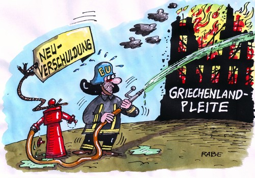 Cartoon: Neuverschuldung (medium) by RABE tagged neuverschuldung,schulden,griechenland,greichenlandpleite,eu,euro,krise,brüssel,junker,luxemburg,bundesregierung,kanzlerin,merkel,finanzminister,schäuble,staatshilfen,staatsverschuldung,steuern,steuerzahler,rettungspaket,rettungsschirm,sparpaket,hilfspaket,eulen,athen,irland,portugal,feuerwehr,feuerwehreinsatz,löschen,löscheinsatz,rettungseinsatz,hydrant,wasser,schlauch,spritze,feuerwehrschlauch,notruf,notrufnummer,feuerwehrhelm,runine,brand,gebäude,flammen,flammenherd,brandherd,schutt,asche,rauch,qualm,inferno,rauchgas,neuverschuldung,schulden,griechenland,krise,brüssel,junker,luxemburg