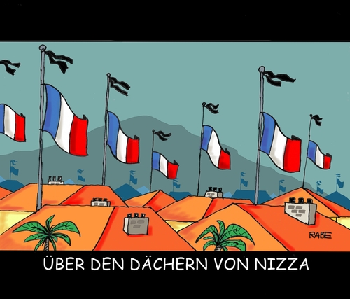 Cartoon: Nizza Terror (medium) by RABE tagged nizza,frankreich,attentat,terroranschlag,hollande,is,islamisten,strandpromenade,rabe,ralf,böhme,cartoon,karikatur,pressezeichnung,tagescartoon,staatstrauer,halbmast,terrorgefahr,dach,dächer,film,usa,hitchkock,alfred,juwelendieb,palmen,strand,anschlag,promenade,hotels,nizza,frankreich,attentat,terroranschlag,hollande,is,islamisten,strandpromenade,rabe,ralf,böhme,cartoon,karikatur,pressezeichnung,tagescartoon,staatstrauer,halbmast,terrorgefahr,dach,dächer,film,usa,hitchkock,alfred,juwelendieb,palmen,strand,anschlag,promenade,hotels