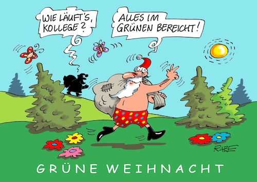 Cartoon: Noch grüner (medium) by RABE tagged weihnachten,weihnachtsfest,weihnachtsmann,weihnachtsmänner,bart,geschenkesack,rabe,ralf,böhme,cartoon,karikatur,pressezeichnung,farbcartoon,tagescartoon,grün,wiese,sonne,wärme,frühling,badehose,weihnachten,weihnachtsfest,weihnachtsmann,weihnachtsmänner,bart,geschenkesack,rabe,ralf,böhme,cartoon,karikatur,pressezeichnung,farbcartoon,tagescartoon,grün,wiese,sonne,wärme,frühling,badehose