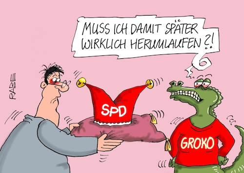 Cartoon: Nochmal Doppelspitziges (medium) by RABE tagged groko,union,cdu,csu,spd,merkel,akk,berlin,bundesregierung,befragung,rabe,ralf,böhme,cartoon,karikatur,pressezeichnung,farbcartoon,tagescartoon,prügelei,halbzeit,halbzeitbilanz,krokodil,doppelspitze,narrenkappe,parteivorsitz,olaf,scholz,abstimmung,mitgliederbefragung,groko,union,cdu,csu,spd,merkel,akk,berlin,bundesregierung,befragung,rabe,ralf,böhme,cartoon,karikatur,pressezeichnung,farbcartoon,tagescartoon,prügelei,halbzeit,halbzeitbilanz,krokodil,doppelspitze,narrenkappe,parteivorsitz,olaf,scholz,abstimmung,mitgliederbefragung