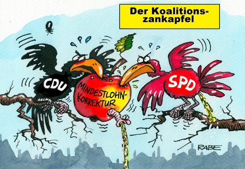 Cartoon: Nochmal Zankapfel (medium) by RABE tagged zank,zankapfel,berlin,groko,koalition,cdu,spd,merkel,kanzlerin,mindestlohn,rabe,ralf,böhme,cartoon,karikatur,pressezeichnung,farbcartoon,tagescartoon,apfel,krähen,mindestlohnkorrektur,mindestlohnanpassung,zank,zankapfel,berlin,groko,koalition,cdu,spd,merkel,kanzlerin,mindestlohn,rabe,ralf,böhme,cartoon,karikatur,pressezeichnung,farbcartoon,tagescartoon,apfel,krähen,mindestlohnkorrektur,mindestlohnanpassung