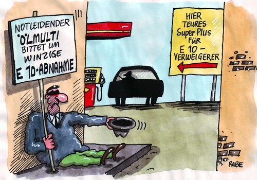 Cartoon: Notleidender (medium) by RABE tagged bundesregierung,cdu,ölmulti,ölkonzern,ölförderung,ölkartell,tankstelle,tankwart,zapfsäule,zapfpistole,tank,e10,superplus,benzin,diesel,kraftstoff,benzinpreis,schallmauer,verweigerer,abnahme,not,bettler,hut,straße,auto,pkw,autofahrer,tankdeckel,euro,krise,wirtschaftsminister,fdp,brüderle,öllobby,biodiesel,grüne,umweltschutz,ackerfläche,mais,maisanbau,e10,tankstelle,diesel,benzin,benzinpreis,tankwart,ölkonzern,krise,ölriese,öl,bundesregierung,bettler,autofahrer,wirtschaftsminister,verbraucher