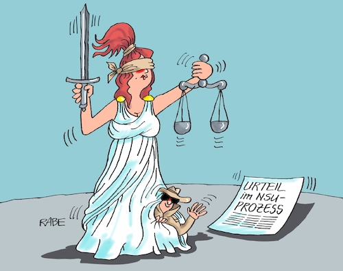 Cartoon: NSU Prozess (medium) by RABE tagged zschäpe,nsu,prozess,urteil,olg,münchen,justitia,geheimdienst,verfassungsschutz,richter,rabe,ralf,böhme,cartoon,karikatur,pressezeichnung,farbcartoon,tagescartoon,beate,trio,straftaten,attentate,untergrund,rechte,nazi,neonazi,mundlos,bönhard,geheimdienstler,haftstrafe,lebenslang,zschäpe,nsu,prozess,urteil,olg,münchen,justitia,geheimdienst,verfassungsschutz,richter,rabe,ralf,böhme,cartoon,karikatur,pressezeichnung,farbcartoon,tagescartoon,beate,trio,straftaten,attentate,untergrund,rechte,nazi,neonazi,mundlos,bönhard,geheimdienstler,haftstrafe,lebenslang