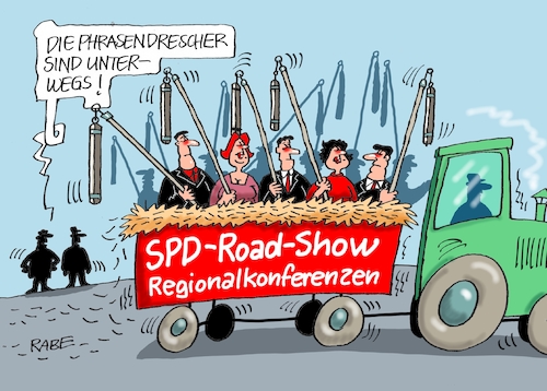 Cartoon: On the Road again (medium) by RABE tagged landtagswahlen,wahlergebnisse,sachsen,brandenburg,groko,spd,cdu,rabe,ralf,böhme,cartoon,karikatur,pressezeichnung,farbcartoon,tagescartoon,arzt,doktor,csu,afd,verluste,rechte,populismus,spitzenkandidaten,parteispitze,doppelspitze,parteiführung,olaf,scholz,nahles,regionalkonferenzen,abstimmung,mitglieder,roadshow,landtagswahlen,wahlergebnisse,sachsen,brandenburg,groko,spd,cdu,rabe,ralf,böhme,cartoon,karikatur,pressezeichnung,farbcartoon,tagescartoon,arzt,doktor,csu,afd,verluste,rechte,populismus,spitzenkandidaten,parteispitze,doppelspitze,parteiführung,olaf,scholz,nahles,regionalkonferenzen,abstimmung,mitglieder,roadshow