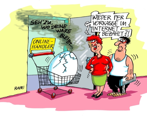 Cartoon: Onlinehändler (medium) by RABE tagged internet,online,onlinehändler,vorkasse,vorauszahlung,ebay,amazon,zalando,surfer,bezahlung,rabe,ralf,böhme,cartoon,karikatur,pressezeichnung,farbcartoon,tagescartoon,korbwagen,einkauf,ei,internet,online,onlinehändler,vorkasse,vorauszahlung,ebay,amazon,zalando,surfer,bezahlung,rabe,ralf,böhme,cartoon,karikatur,pressezeichnung,farbcartoon,tagescartoon,korbwagen,einkauf,ei