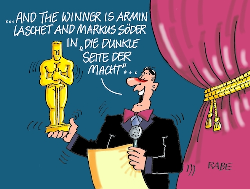 Cartoon: Oscarreifes (medium) by RABE tagged corona,bundländerkonferenz,merkel,kanzleramt,lockerungen,stufenplan,öffnungen,lockdown,shutdown,baumärkte,impfdosen,rki,fallzahlen,inzidenzwert,spahn,impfzentren,impfreihenfolge,notbremse,armin,laschet,markus,söder,kanzlerkandidaten,cdu,csu,union,wahlkampf,los,angeles,hollywood,oscar,oscarverleihung,filmbranche,macht,corona,bundländerkonferenz,merkel,kanzleramt,lockerungen,stufenplan,öffnungen,lockdown,shutdown,baumärkte,impfdosen,rki,fallzahlen,inzidenzwert,spahn,impfzentren,impfreihenfolge,notbremse,armin,laschet,markus,söder,kanzlerkandidaten,cdu,csu,union,wahlkampf,los,angeles,hollywood,oscar,oscarverleihung,filmbranche,macht