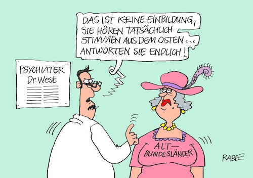 Cartoon: Ost West Beziehungen (medium) by RABE tagged friedrich,merz,ost,west,neue,länder,altbundesländer,zuhörer,psychiater,rabe,ralf,böhme,cartoon,karikatur,pressezeichnung,farbcartoon,tagescartoon,rebublik,sachsen,thüringen,rechte,afd,kommunikation,wende,mitsprache,benachteiligung,friedrich,merz,ost,west,neue,länder,altbundesländer,zuhörer,psychiater,rabe,ralf,böhme,cartoon,karikatur,pressezeichnung,farbcartoon,tagescartoon,rebublik,sachsen,thüringen,rechte,afd,kommunikation,wende,mitsprache,benachteiligung