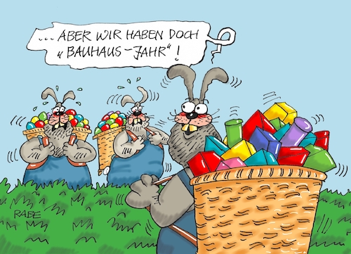 Cartoon: Ostern mit Ecken und Kanten (medium) by RABE tagged bauhaus,weimar,thüringenbratwurst,einhundert,jahre,jubiläum,dessau,rabe,ralf,böhme,cartoon,karikatur,pressezeichnung,farbcartoon,tagescartoon,bratwürst,semmel,brötchen,senf,walter,gropius,ostern,osterfest,osterhase,ostereier,würfel,ecken,kanten,ostersonntag,osterkorb,bauhaus,weimar,thüringenbratwurst,einhundert,jahre,jubiläum,dessau,rabe,ralf,böhme,cartoon,karikatur,pressezeichnung,farbcartoon,tagescartoon,bratwürst,semmel,brötchen,senf,walter,gropius,ostern,osterfest,osterhase,ostereier,würfel,ecken,kanten,ostersonntag,osterkorb