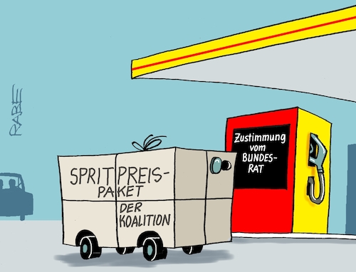 Cartoon: Paket auf Rädern (medium) by RABE tagged merz,kanzler,koalition,union,spd,klingbeil,cartoon,karikatur,pressezeichnung,farbcartoon,tagescartoon,db,bahn,frühling,frühjahr,frühjahrsputz,ice,zug,blumenkasten,blumenkästen,benzin,benzinpreis,spritpreispaket,paket,tankstelle,bundesrat,mineralölkonzerne,preissteigerung,zapfsäule,zapfpistole,iran,irankrieg,trump,merz,kanzler,koalition,union,spd,klingbeil,cartoon,karikatur,pressezeichnung,farbcartoon,tagescartoon,db,bahn,frühling,frühjahr,frühjahrsputz,ice,zug,blumenkasten,blumenkästen,benzin,benzinpreis,spritpreispaket,paket,tankstelle,bundesrat,mineralölkonzerne,preissteigerung,zapfsäule,zapfpistole,iran,irankrieg,trump