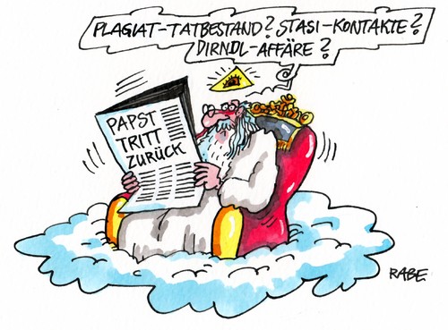 Cartoon: Papstrücktritt (medium) by RABE tagged papst,benedikt,rücktritt,rom,vatikan,kirche,rabe,ralf,böhme,cartoon,karikatur,gott,herrgott,wolke,himmel,pontifikat,ratzinger,konsistorium,katholisch,glauben,papst,benedikt,rücktritt,rom,vatikan,kirche,rabe,ralf,böhme,cartoon,karikatur,gott,herrgott,wolke,himmel,pontifikat,ratzinger,konsistorium,katholisch,glauben