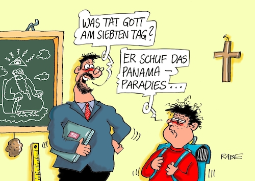 Cartoon: Paradise Papers (medium) by RABE tagged panama,paradies,papers,briefkastenfirma,steuerschlupflöcher,anleger,steuerhinterziehung,rabe,ralf,böhme,cartoon,karikatur,pressezeichnung,farbcartoon,tagescartoon,anlagenberater,steuerberater,steuerbetrug,steuerfahnder,schule,lehrer,religion,religionsunterricht,bibel,gott,panama,paradies,papers,briefkastenfirma,steuerschlupflöcher,anleger,steuerhinterziehung,rabe,ralf,böhme,cartoon,karikatur,pressezeichnung,farbcartoon,tagescartoon,anlagenberater,steuerberater,steuerbetrug,steuerfahnder,schule,lehrer,religion,religionsunterricht,bibel,gott