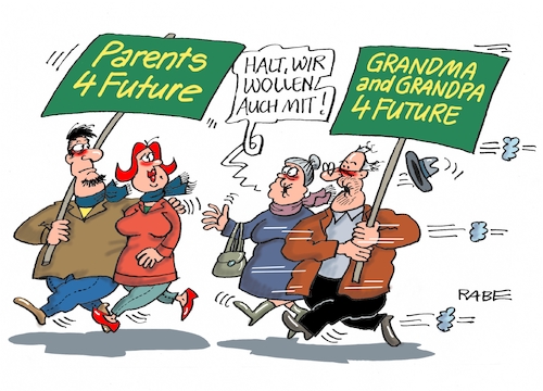 Cartoon: Parents For Future (medium) by RABE tagged bildung,bildungspolitik,ländersache,digitalisierung,bund,grundgesetzänderung,rabe,ralf,böhme,cartoon,karikatur,pressezeichnung,farbcartoon,tagescartoon,lehrer,schüler,demo,umweltschutz,umweltdemo,schulschwänzer,greta,umweltaktivisten,klimaschutz,klimawandel,eltern,parents,future,fridays,grandma,grandpa,großeltern,oma,opa,transparente,bildung,bildungspolitik,ländersache,digitalisierung,bund,grundgesetzänderung,rabe,ralf,böhme,cartoon,karikatur,pressezeichnung,farbcartoon,tagescartoon,lehrer,schüler,demo,umweltschutz,umweltdemo,schulschwänzer,greta,umweltaktivisten,klimaschutz,klimawandel,eltern,parents,future,fridays,grandma,grandpa,großeltern,oma,opa,transparente